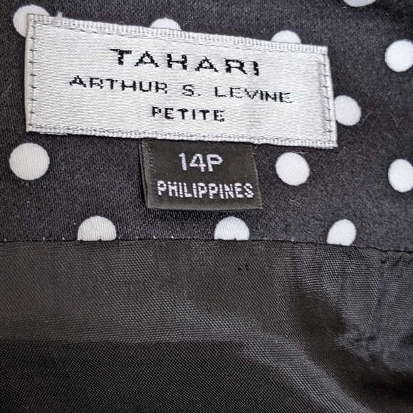 TAHARI Black with white polka dots, cotton/spandex lined sundress, size 14P - Picture 5 of 6